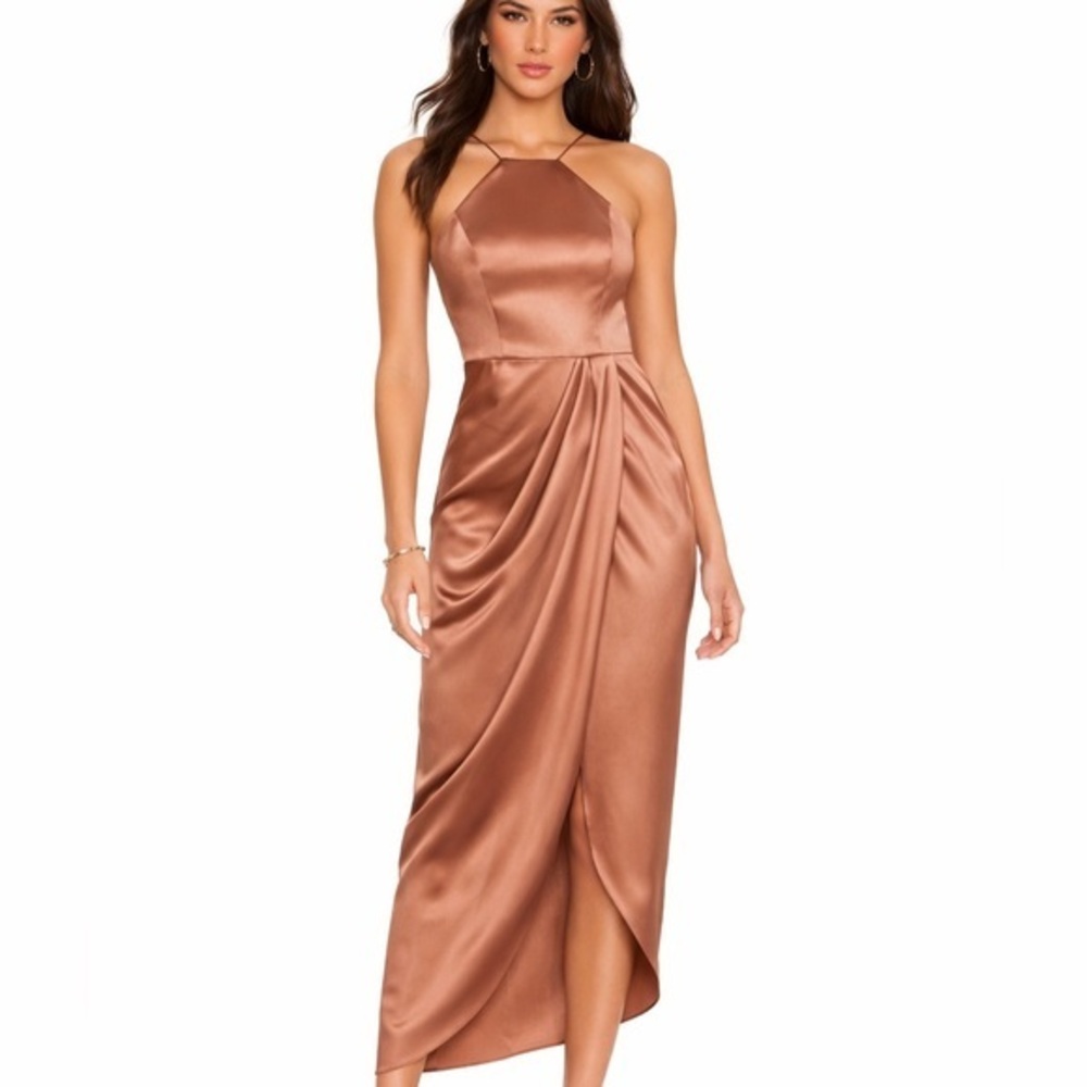 After six satin toffee midi dress
